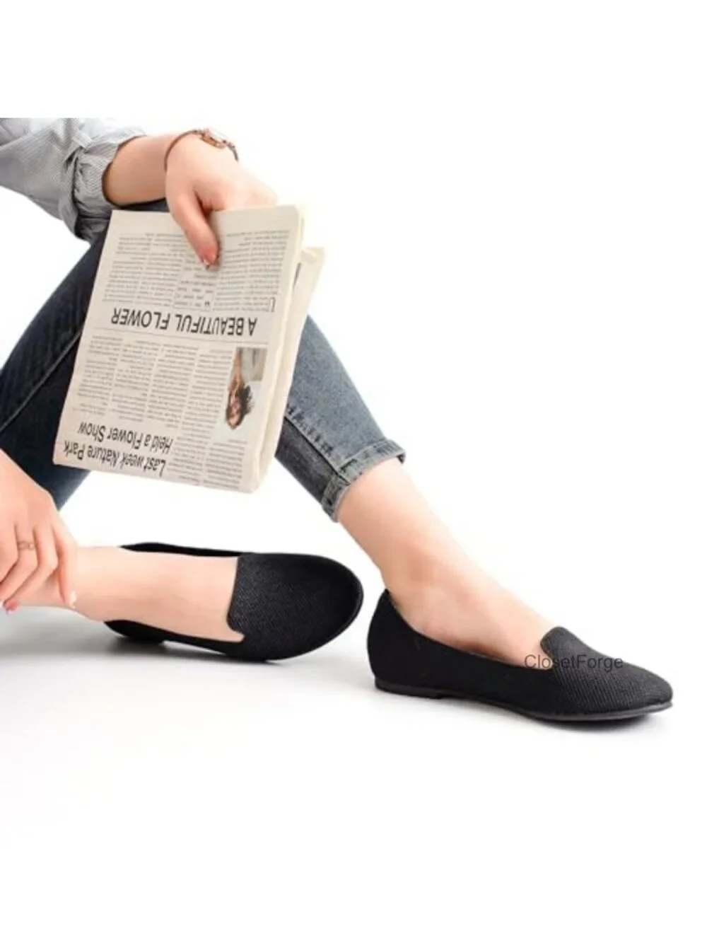 Women's Knit Ballet Flat Shoes Wide Width Slip-On Comfortable